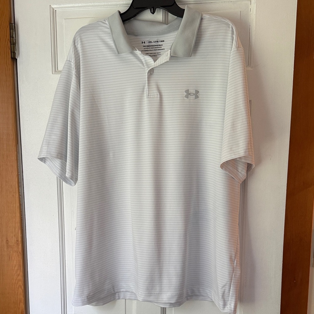 Under Armour Men's Light Gray Striped Short Sleeve Polo Shirt